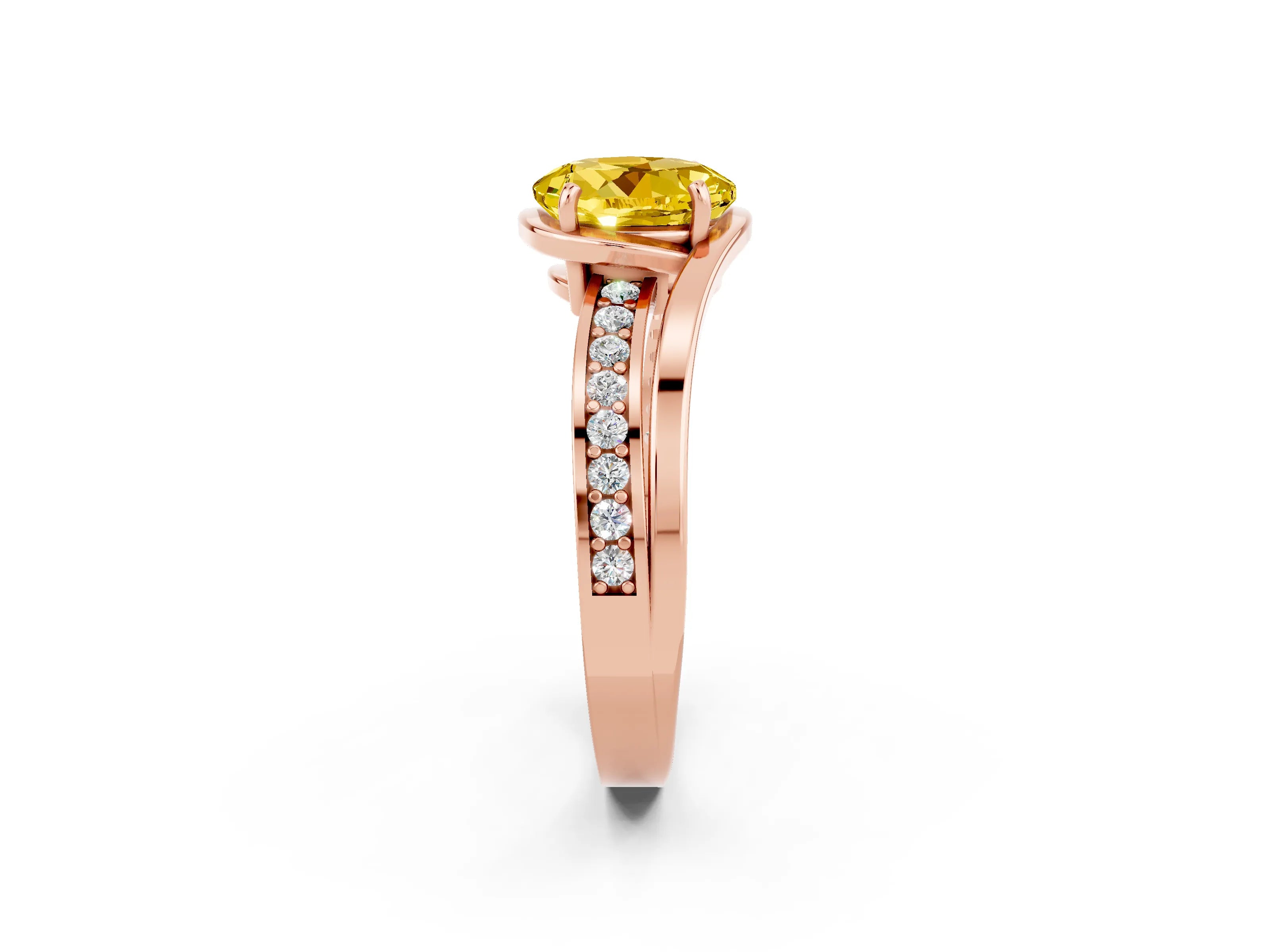 Rose gold Round Cut Yellow Sapphire Solitaire Ring with Split Shank and Prong Setting_2