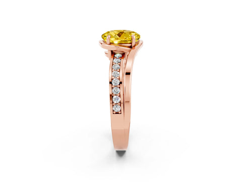 Rose gold Round Cut Yellow Sapphire Solitaire Ring with Split Shank and Prong Setting_2