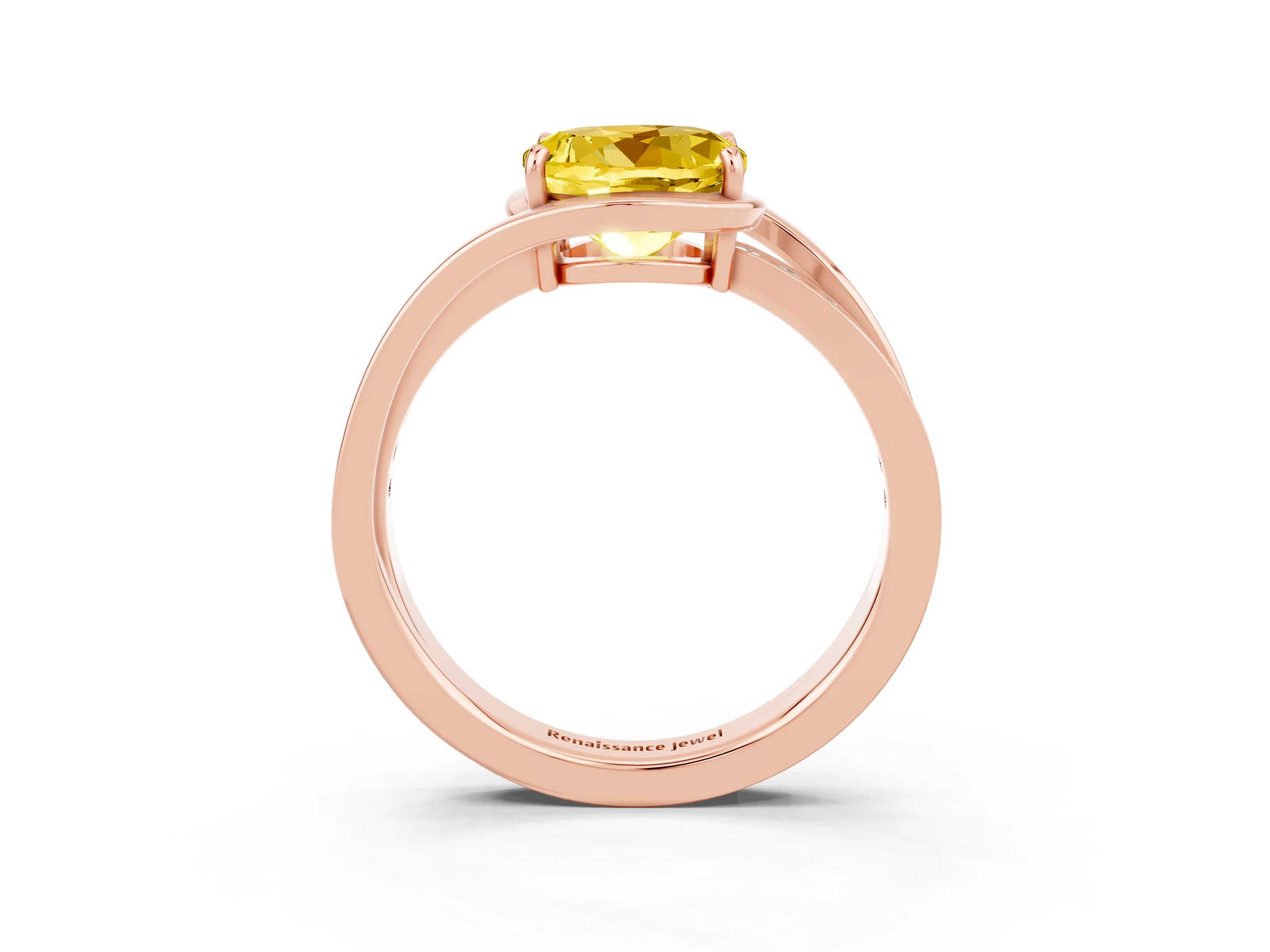 Rose gold Round Cut Yellow Sapphire Solitaire Ring with Split Shank and Prong Setting_3