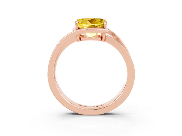 Rose gold Round Cut Yellow Sapphire Solitaire Ring with Split Shank and Prong Setting