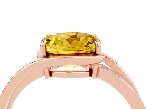 Rose gold Round Cut Yellow Sapphire Solitaire Ring with Split Shank and Prong Setting_4