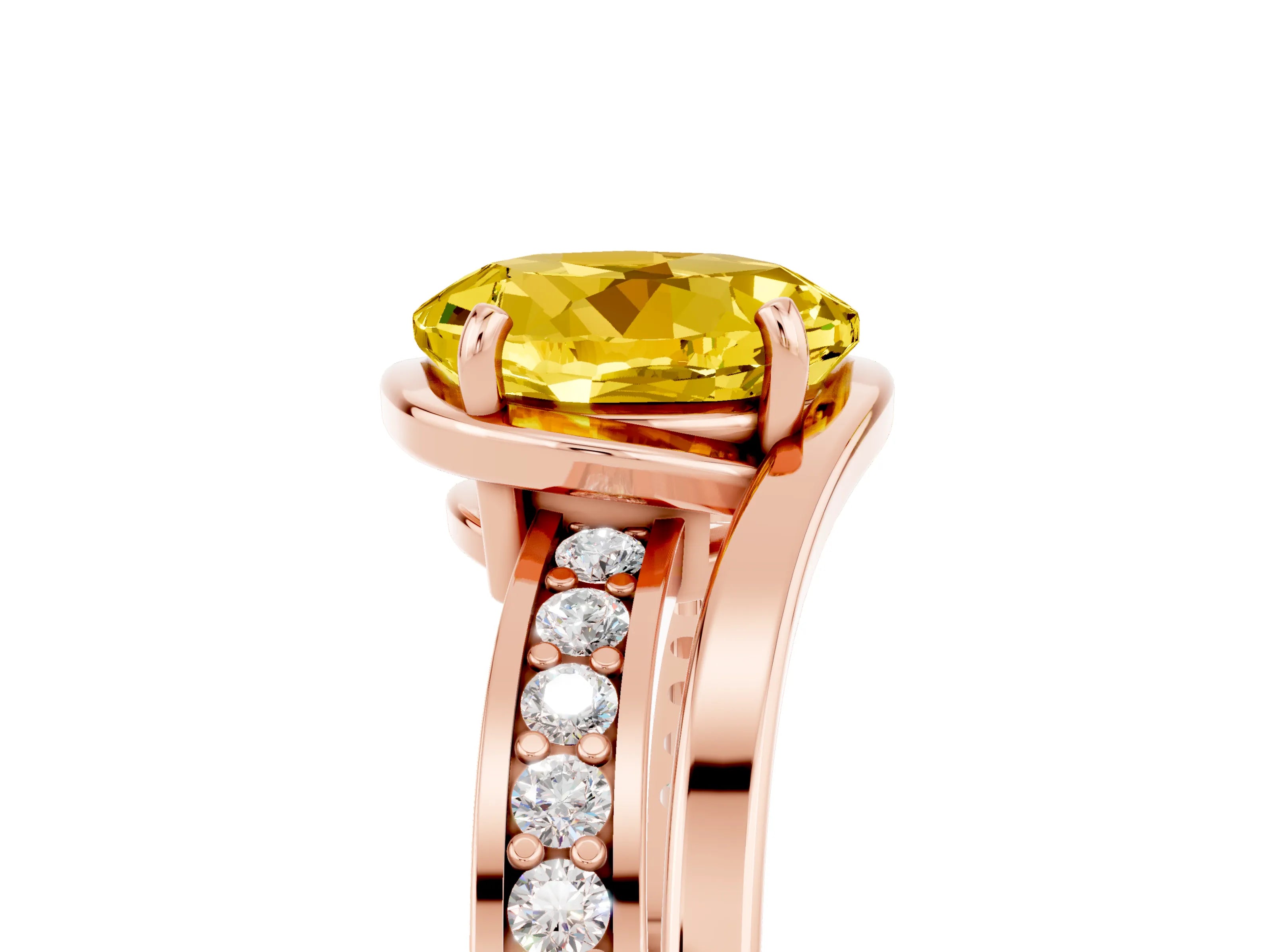 Rose gold Round Cut Yellow Sapphire Solitaire Ring with Split Shank and Prong Setting_5