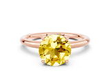Rose gold Round Cut Yellow Sapphire Solitaire Ring with Thin Band and Four-Prong Setting_36