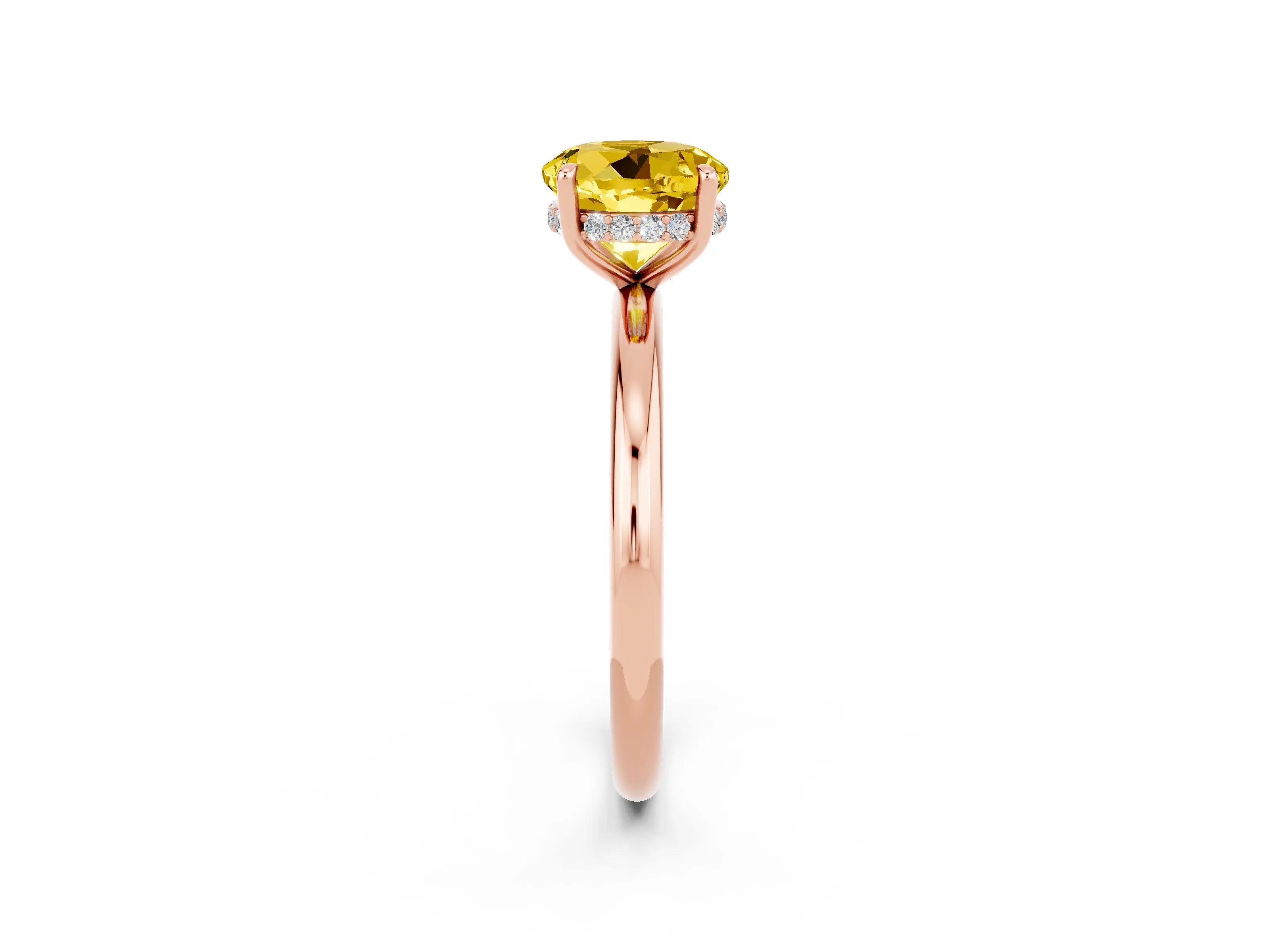 Rose gold Round Cut Yellow Sapphire Solitaire Ring with Thin Band and Four-Prong Setting_38