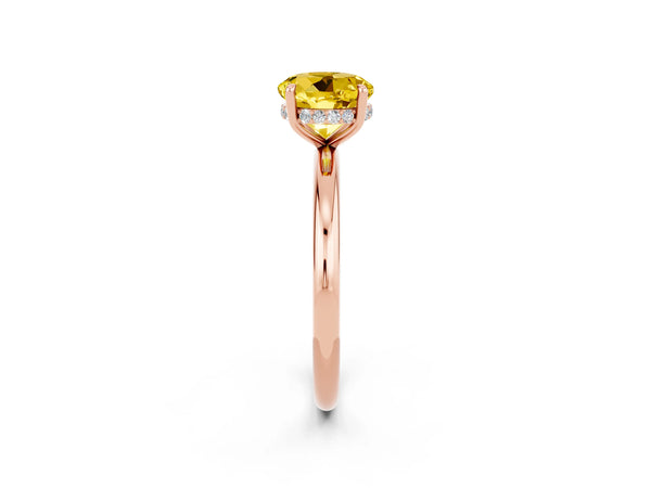Rose gold Round Cut Yellow Sapphire Solitaire Ring with Thin Band and Four-Prong Setting