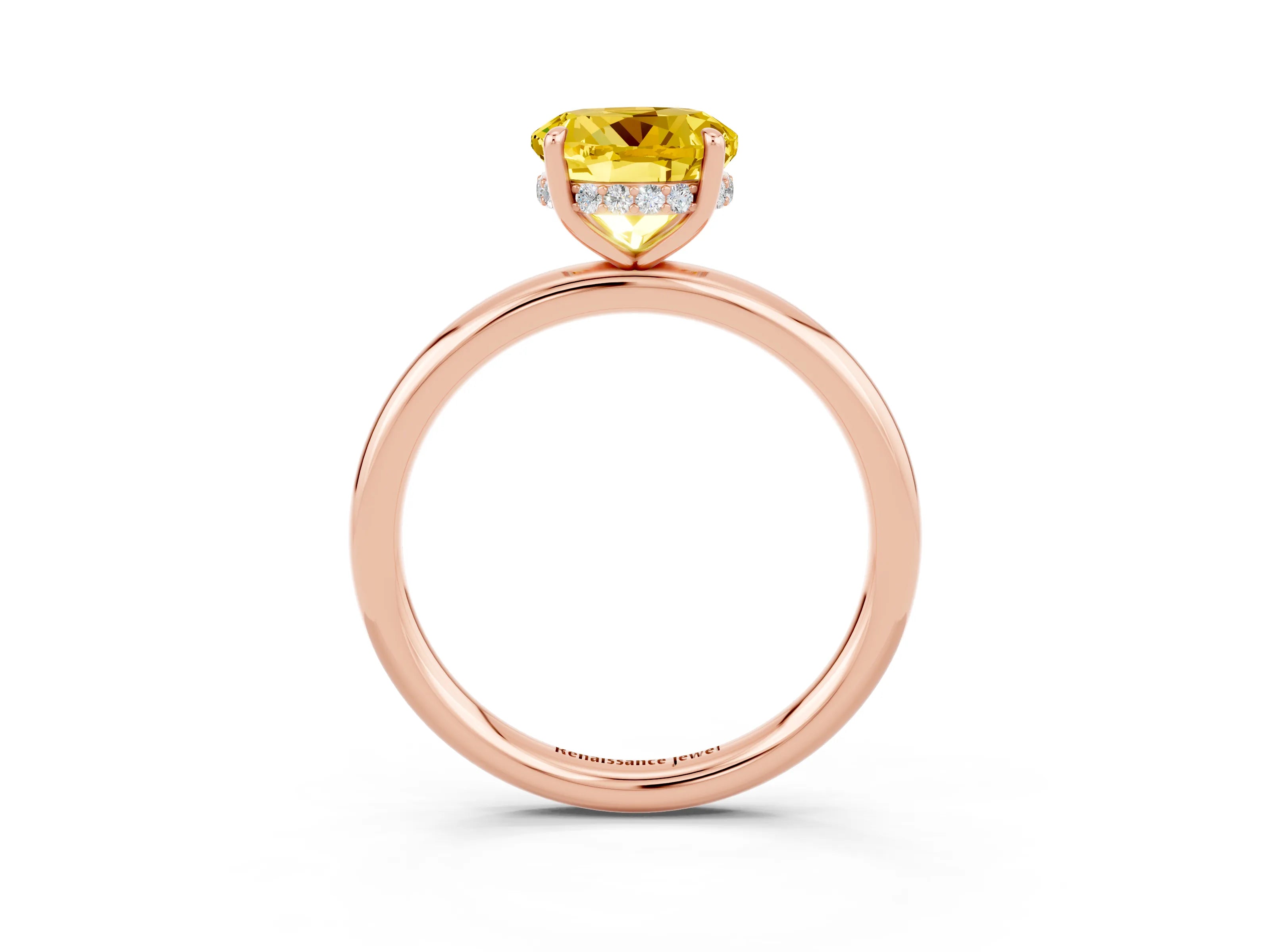 Rose gold Round Cut Yellow Sapphire Solitaire Ring with Thin Band and Four-Prong Setting_39