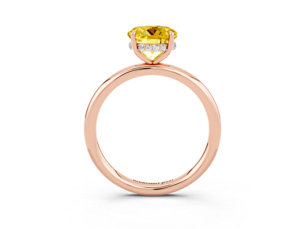 Rose gold Round Cut Yellow Sapphire Solitaire Ring with Thin Band and Four-Prong Setting