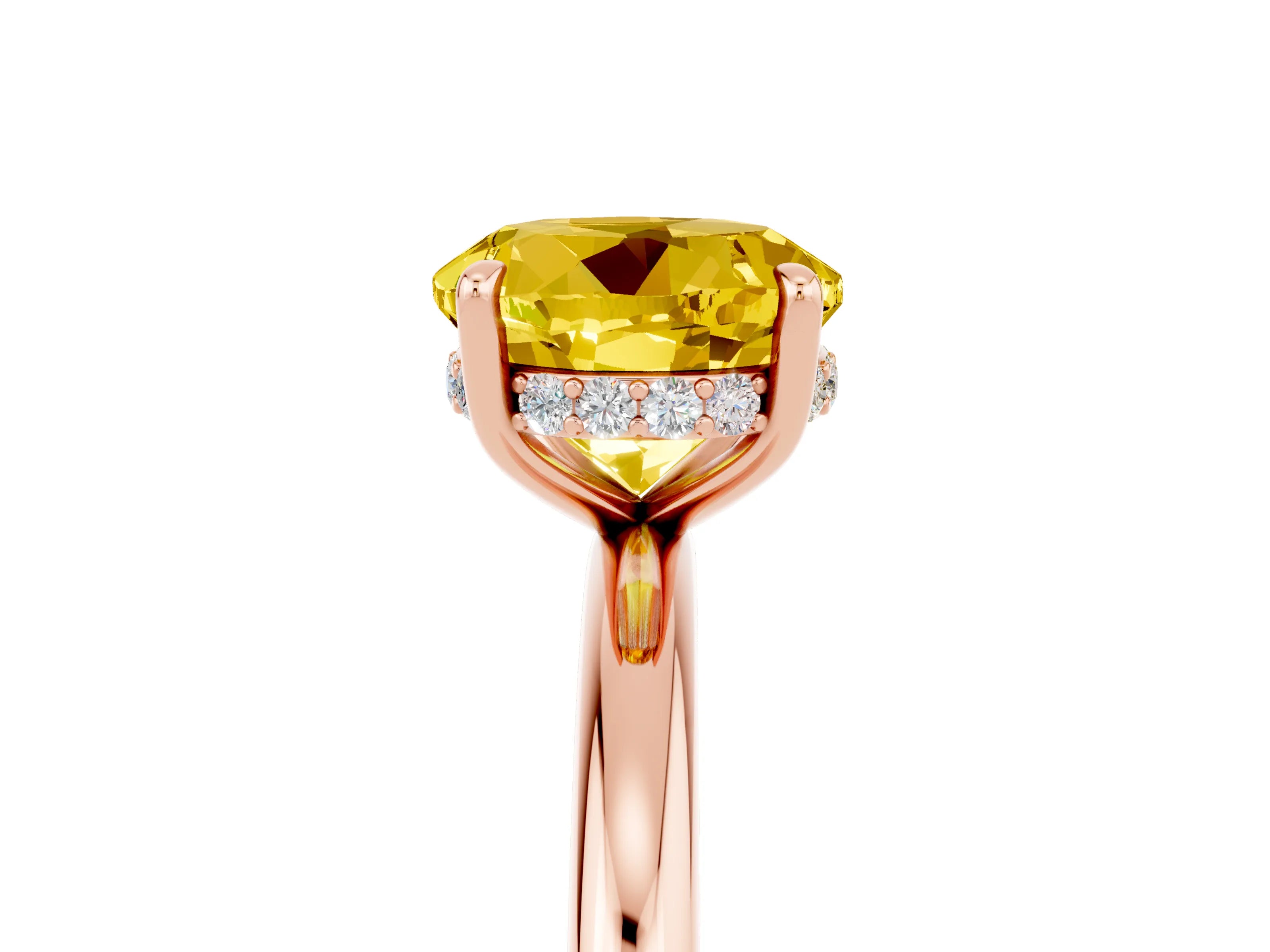Rose gold Round Cut Yellow Sapphire Solitaire Ring with Thin Band and Four-Prong Setting_41