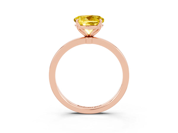 Rose gold Round Cut Yellow Sapphire Solitaire Ring with Thin Band and Prong Setting