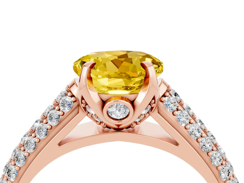 Rose gold Round Cut Yellow Sapphire Solitaire Ring with Three-Row Pavé Band and Four-Prong Setting_16