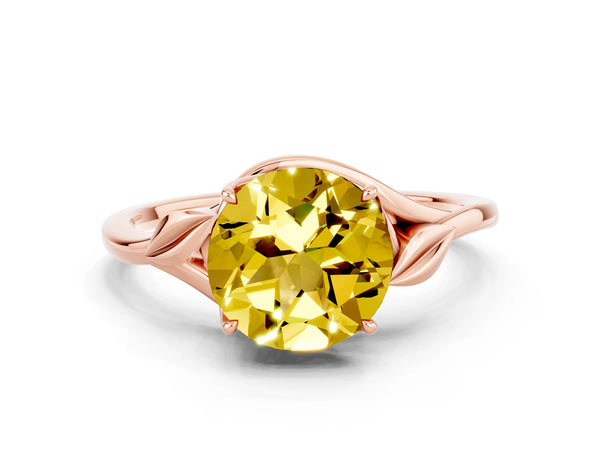 Rose gold Round Cut Yellow Sapphire Solitaire Ring with Twist Band and Four-Prong Setting