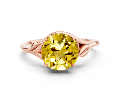 Rose gold Round Cut Yellow Sapphire Solitaire Ring with Twist Band and Four-Prong Setting_24