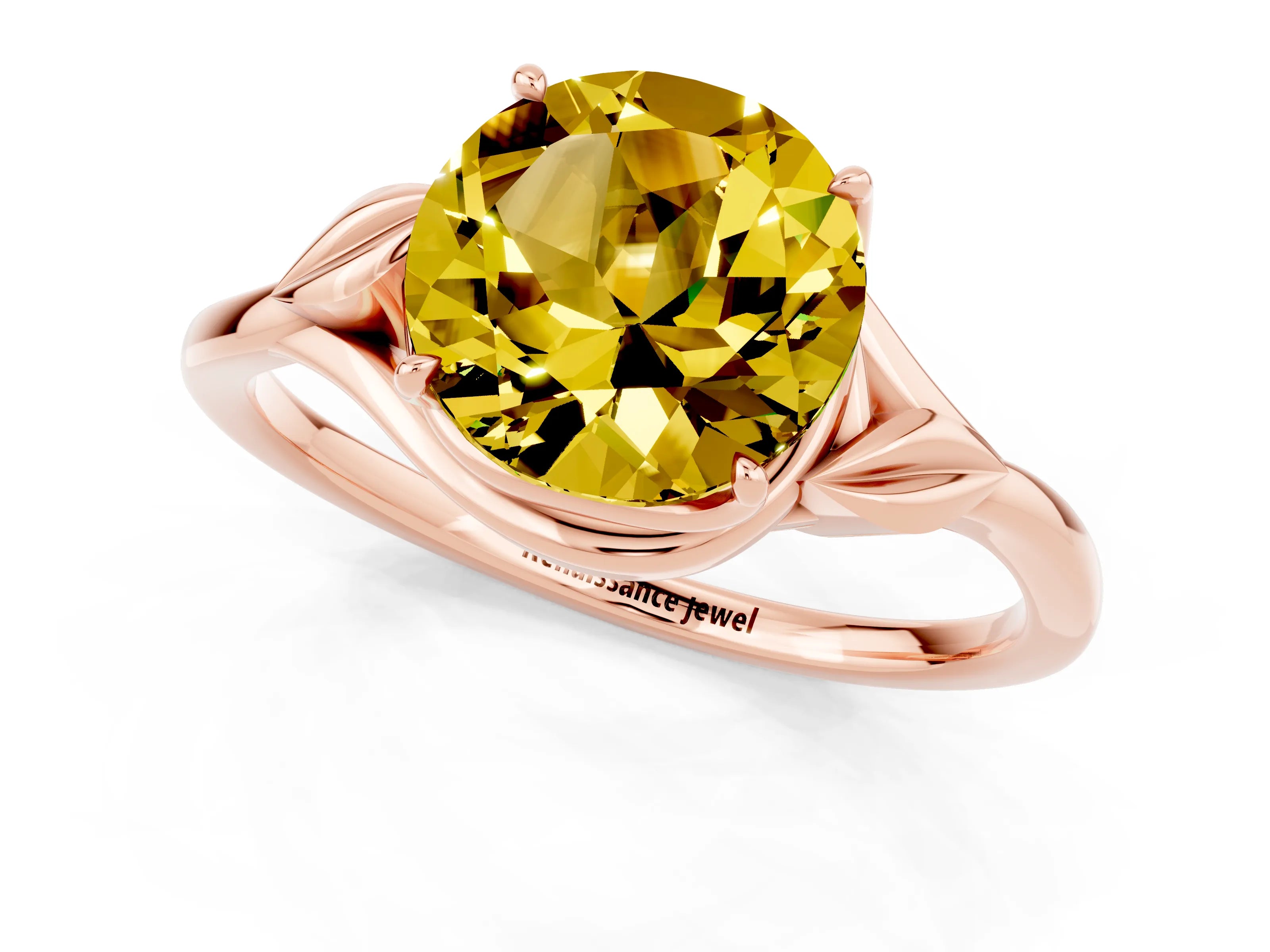 Rose gold Round Cut Yellow Sapphire Solitaire Ring with Twist Band and Four-Prong Setting_25
