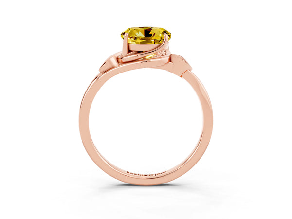 Rose gold Round Cut Yellow Sapphire Solitaire Ring with Twist Band and Four-Prong Setting