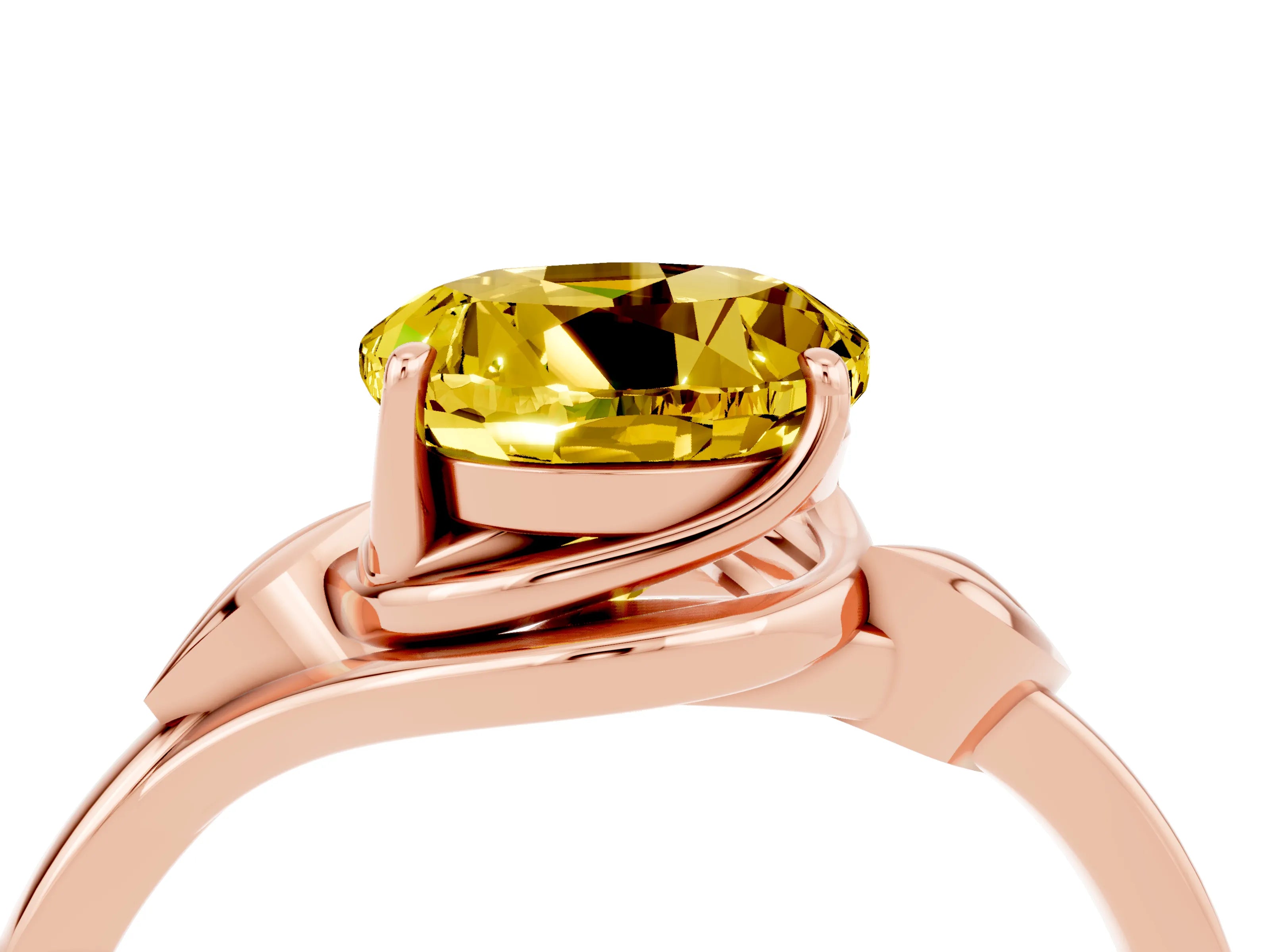 Rose gold Round Cut Yellow Sapphire Solitaire Ring with Twist Band and Four-Prong Setting_28