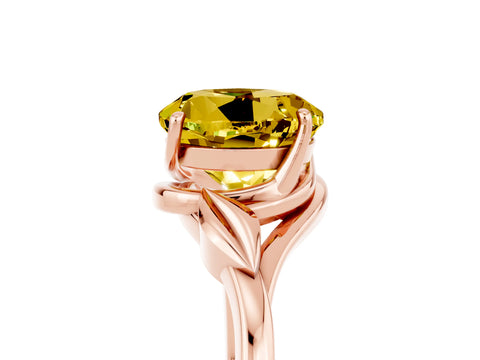 Rose gold Round Cut Yellow Sapphire Solitaire Ring with Twist Band and Four-Prong Setting_29