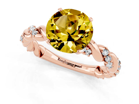 Rose gold Round Cut Yellow Sapphire Solitaire Ring with Twisted Band and Pavé Accents_1