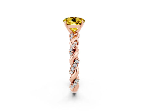 Rose gold Round Cut Yellow Sapphire Solitaire Ring with Twisted Band and Pavé Accents_2