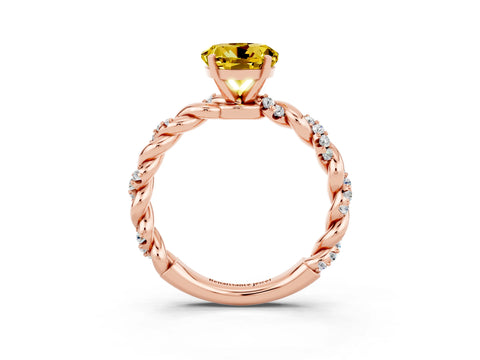 Rose gold Round Cut Yellow Sapphire Solitaire Ring with Twisted Band and Pavé Accents_3