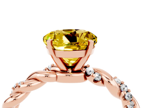 Rose gold Round Cut Yellow Sapphire Solitaire Ring with Twisted Band and Pavé Accents_4