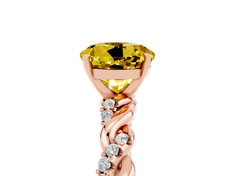 Rose gold Round Cut Yellow Sapphire Solitaire Ring with Twisted Band and Pavé Accents_5