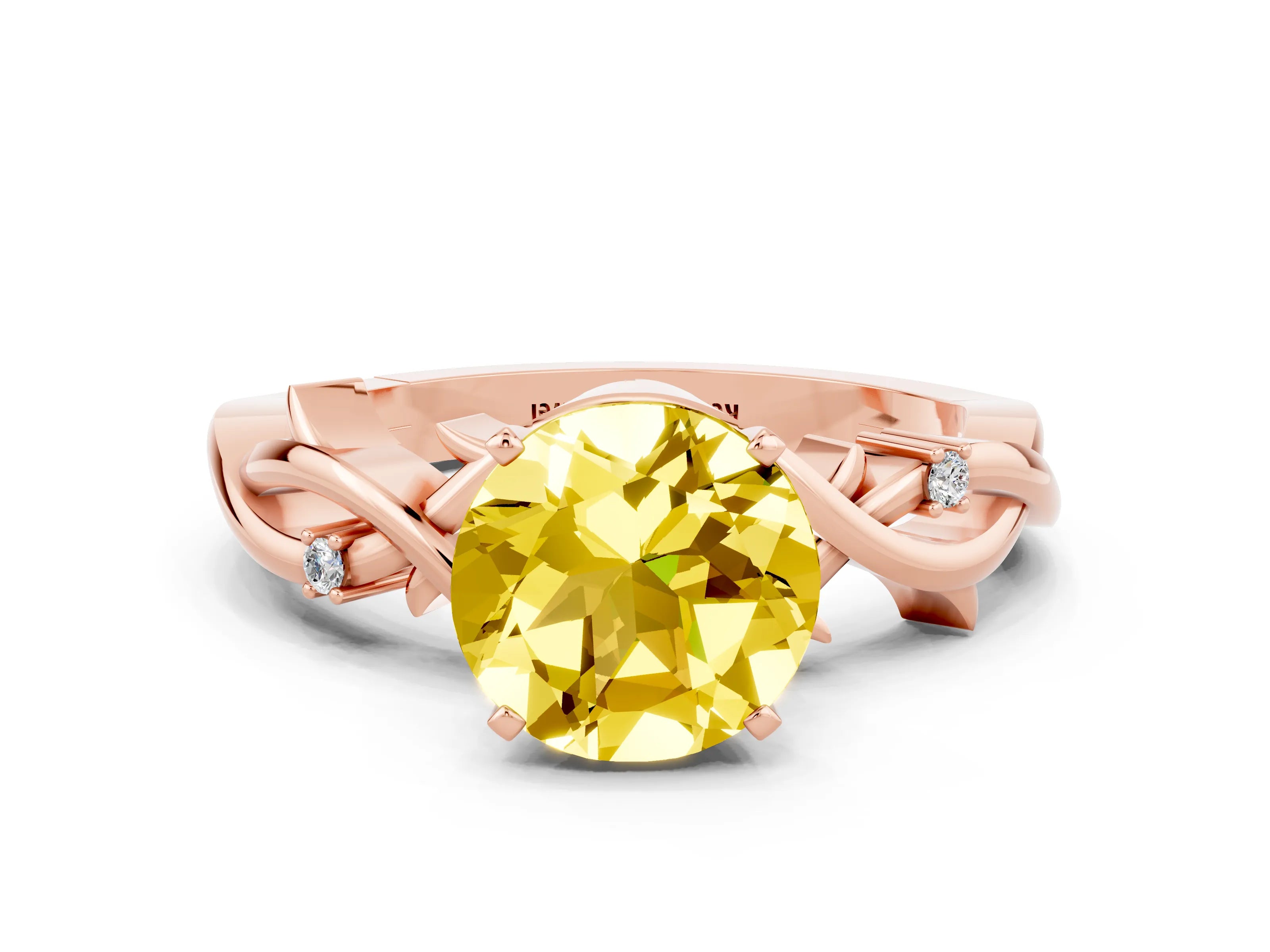 Rose gold Round Cut Yellow Sapphire Solitaire Ring with Twisted Band and Prong Setting