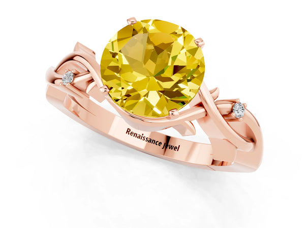 Rose gold Round Cut Yellow Sapphire Solitaire Ring with Twisted Band and Prong Setting