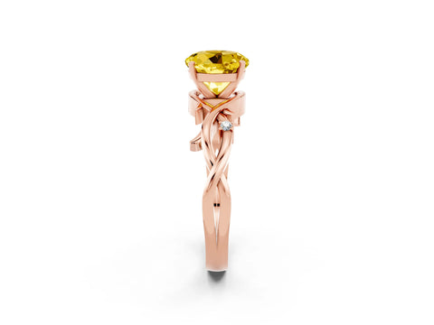Rose gold Round Cut Yellow Sapphire Solitaire Ring with Twisted Band and Prong Setting_2