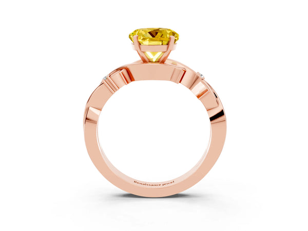 Rose gold Round Cut Yellow Sapphire Solitaire Ring with Twisted Band and Prong Setting