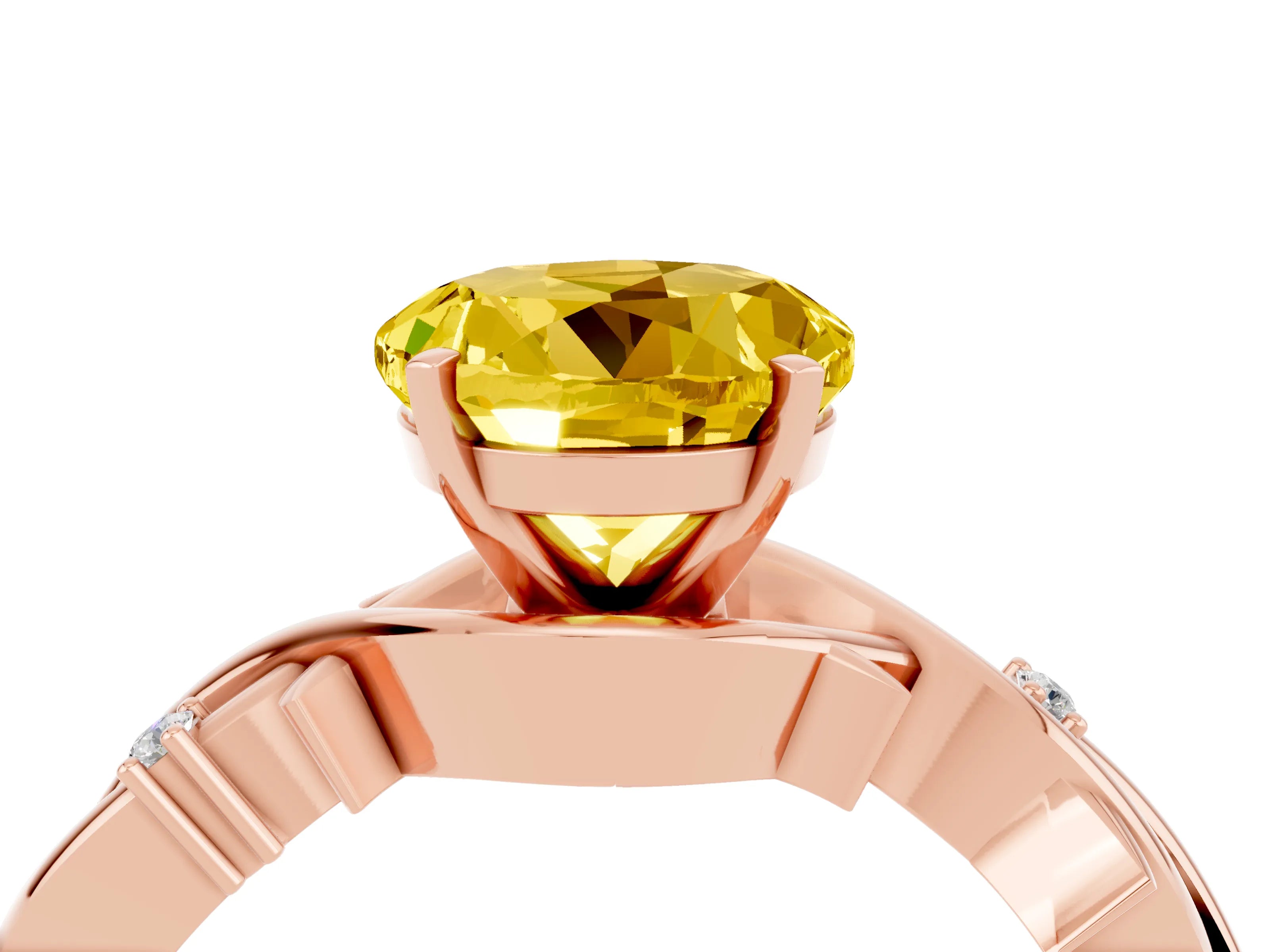 Rose gold Round Cut Yellow Sapphire Solitaire Ring with Twisted Band and Prong Setting_4