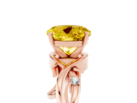 Rose gold Round Cut Yellow Sapphire Solitaire Ring with Twisted Band and Prong Setting_5