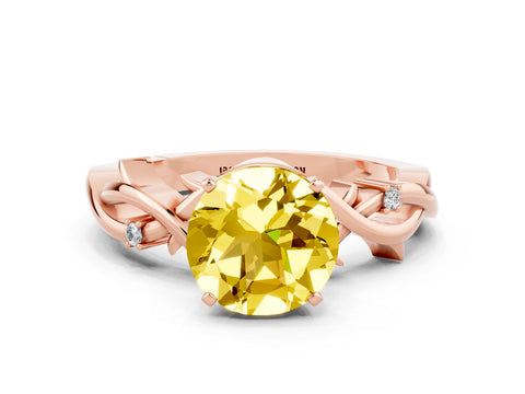 Rose gold Round Cut Yellow Sapphire Solitaire Ring with Twisted Band and Prong Setting
