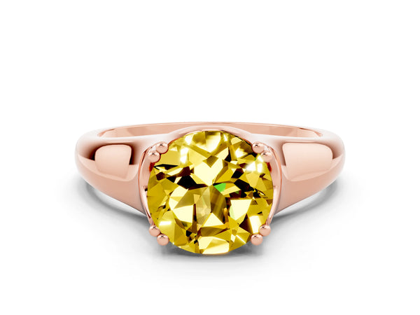 Rose gold Round Cut Yellow Sapphire Solitaire Ring with Wide Band and Prong Setting