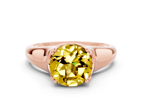 Rose gold Round Cut Yellow Sapphire Solitaire Ring with Wide Band and Prong Setting_24