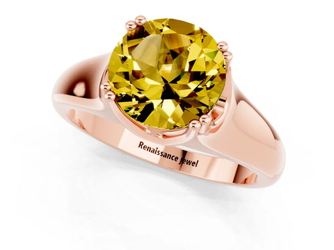 Rose gold Round Cut Yellow Sapphire Solitaire Ring with Wide Band and Prong Setting_25