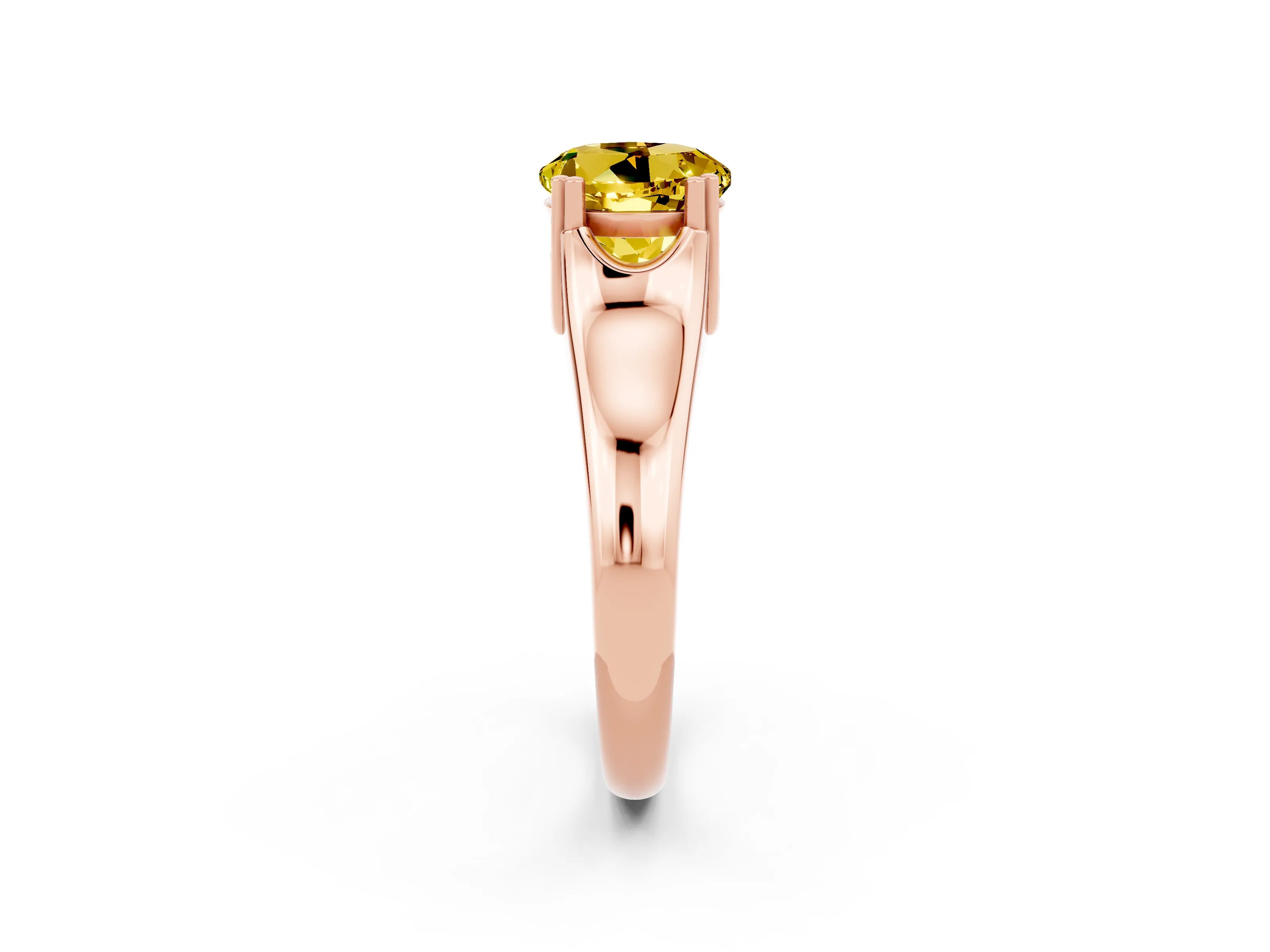 Rose gold Round Cut Yellow Sapphire Solitaire Ring with Wide Band and Prong Setting_26