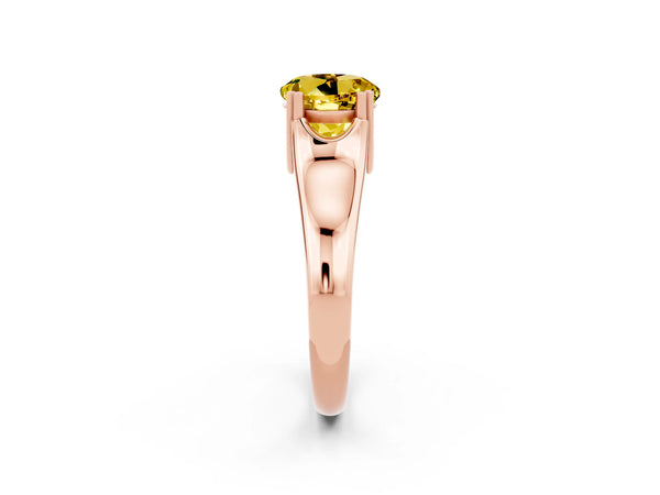 Rose gold Round Cut Yellow Sapphire Solitaire Ring with Wide Band and Prong Setting