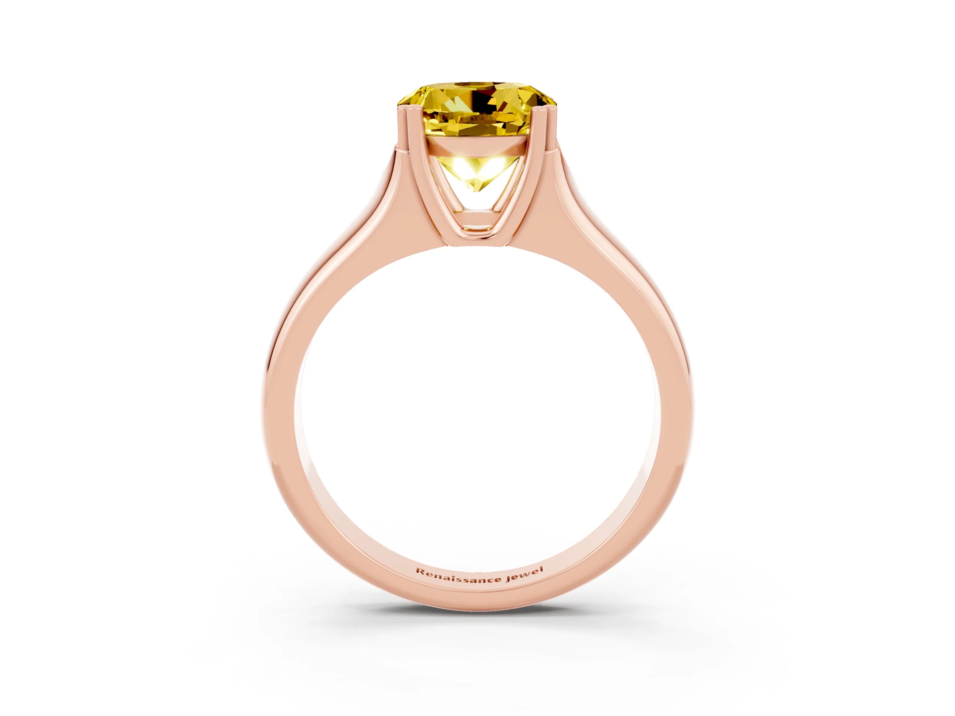 Rose gold Round Cut Yellow Sapphire Solitaire Ring with Wide Band and Prong Setting_27