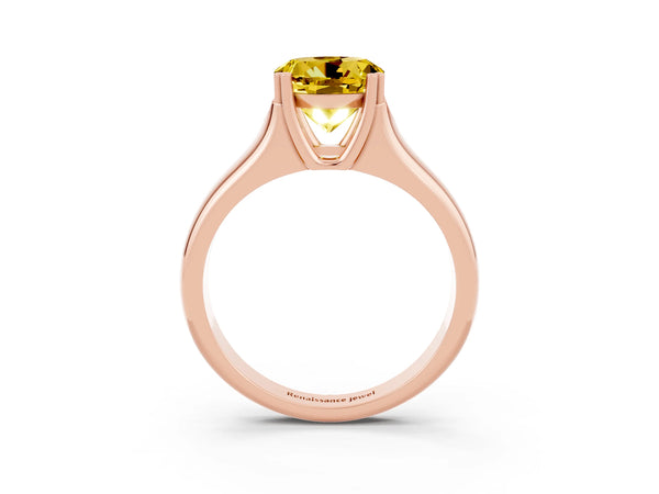 Rose gold Round Cut Yellow Sapphire Solitaire Ring with Wide Band and Prong Setting