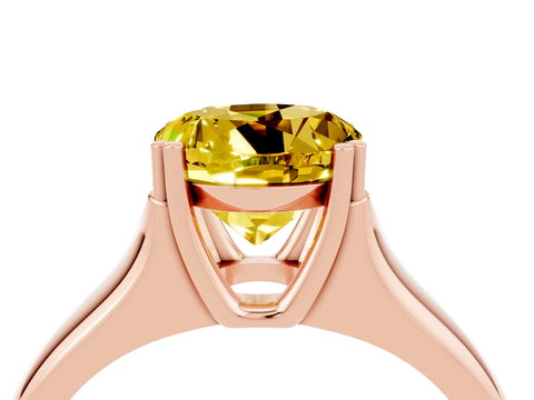 Rose gold Round Cut Yellow Sapphire Solitaire Ring with Wide Band and Prong Setting_28