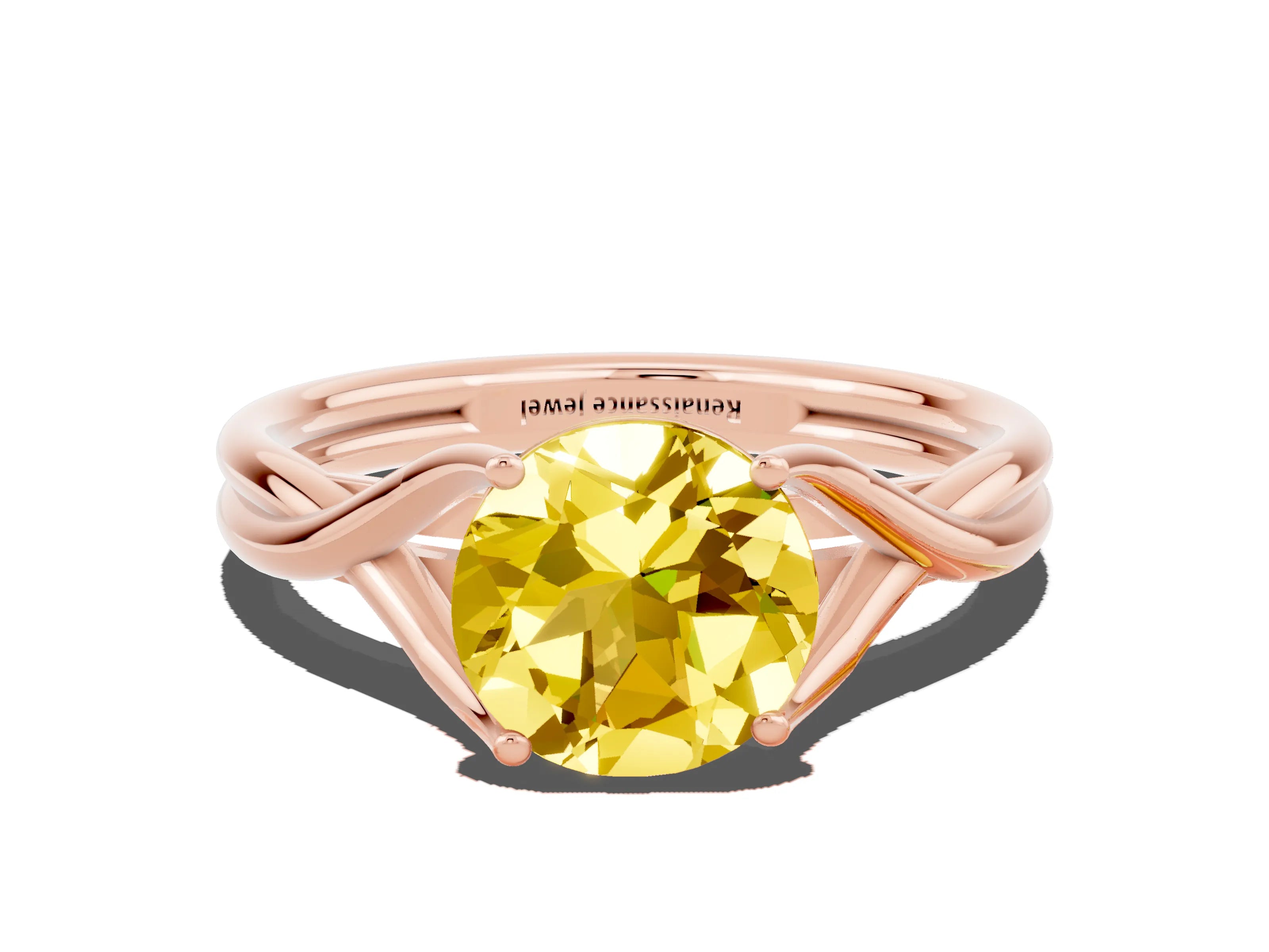 Rose gold Round Cut Yellow Sapphire Solitaire Twist Band Prong Setting Ring_72
