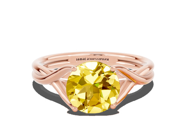 Rose gold Round Cut Yellow Sapphire Solitaire Twist Band Prong Setting Ring