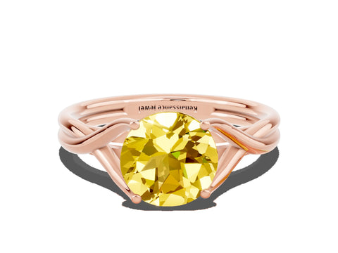 Rose gold Round Cut Yellow Sapphire Solitaire Twist Band Prong Setting Ring_72