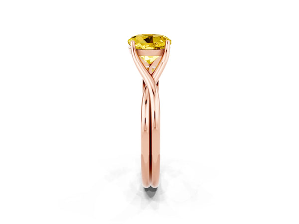 Rose gold Round Cut Yellow Sapphire Solitaire Twist Band Prong Setting Ring