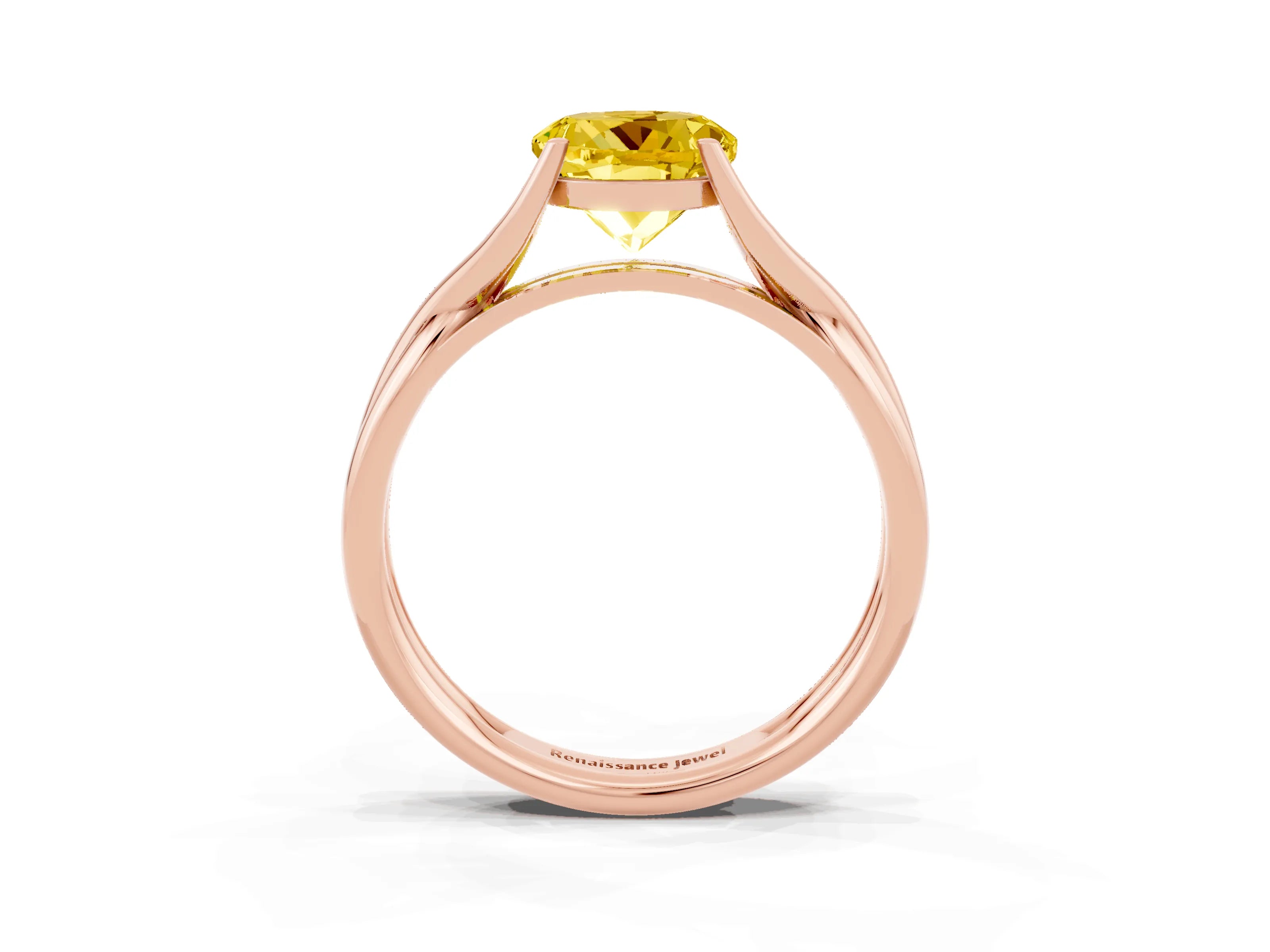 Rose gold Round Cut Yellow Sapphire Solitaire Twist Band Prong Setting Ring_75