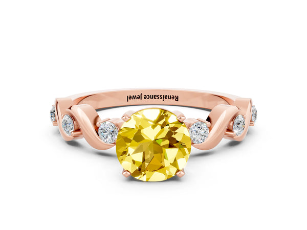 Rose gold Round Cut Yellow Sapphire Solitaire Twisted Band with Round  Accents and Prong Setting
