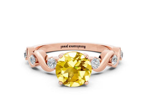 Rose gold Round Cut Yellow Sapphire Solitaire Twisted Band with Round  Accents and Prong Setting_12