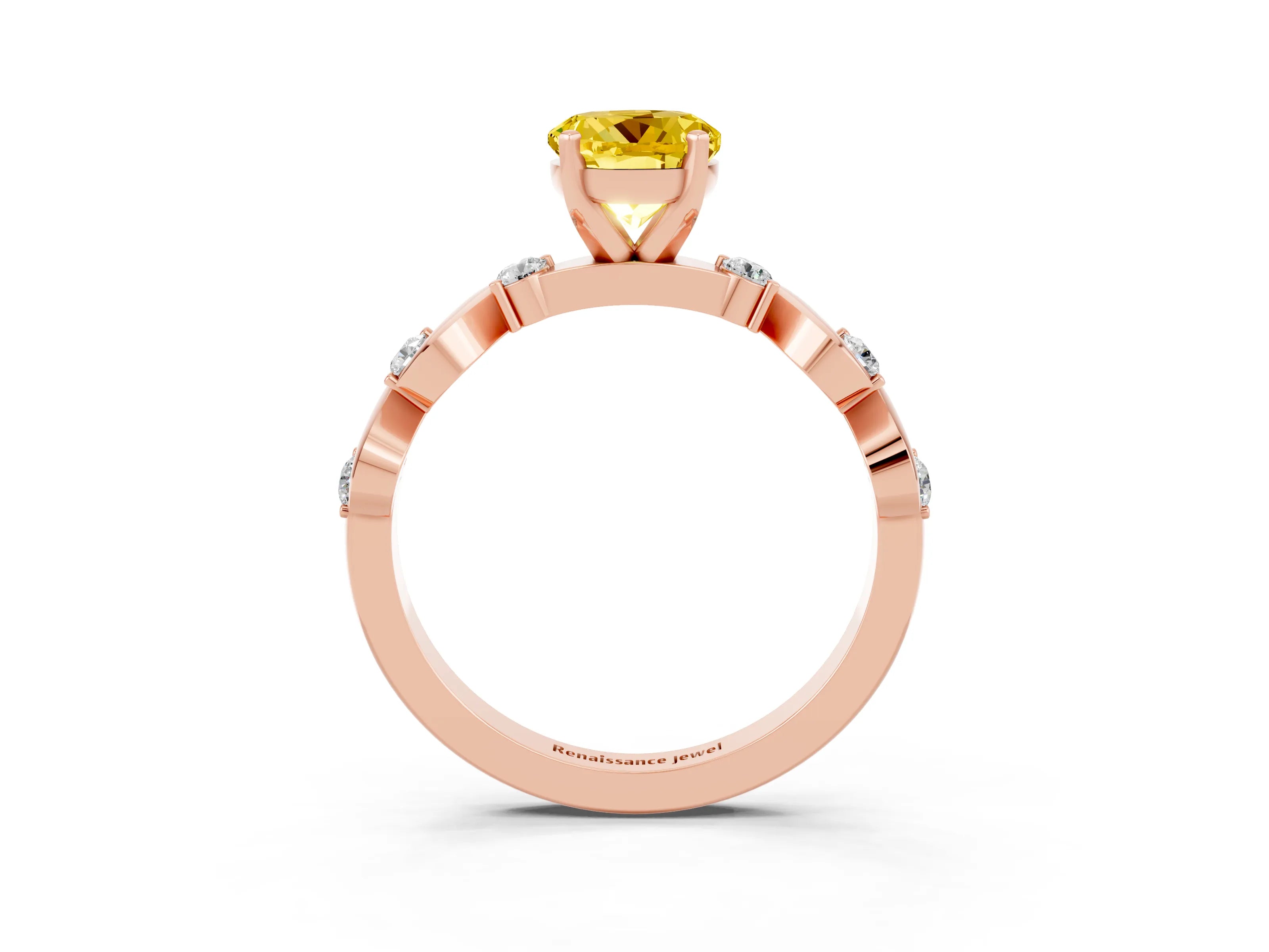 Rose gold Round Cut Yellow Sapphire Solitaire Twisted Band with Round  Accents and Prong Setting_15