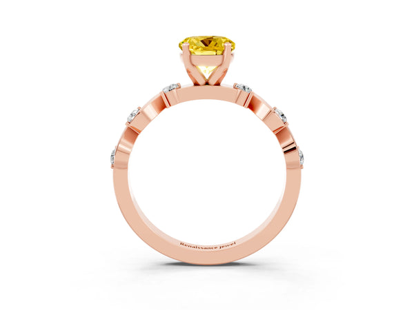 Rose gold Round Cut Yellow Sapphire Solitaire Twisted Band with Round  Accents and Prong Setting
