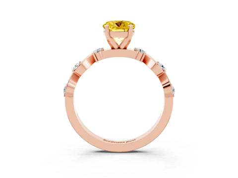 Rose gold Round Cut Yellow Sapphire Solitaire Twisted Band with Round  Accents and Prong Setting_15